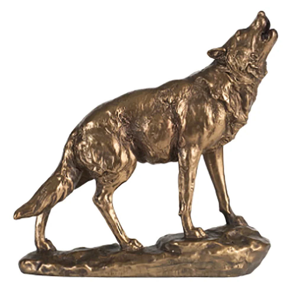EUROPEAN MODERN LUXURIOUS RETRO GOLDEN WOLF STATUES GOLD ANIMAL ART SCULPTURE RESIN CRAFT HOME DECORATION ACCESSORIES R4019