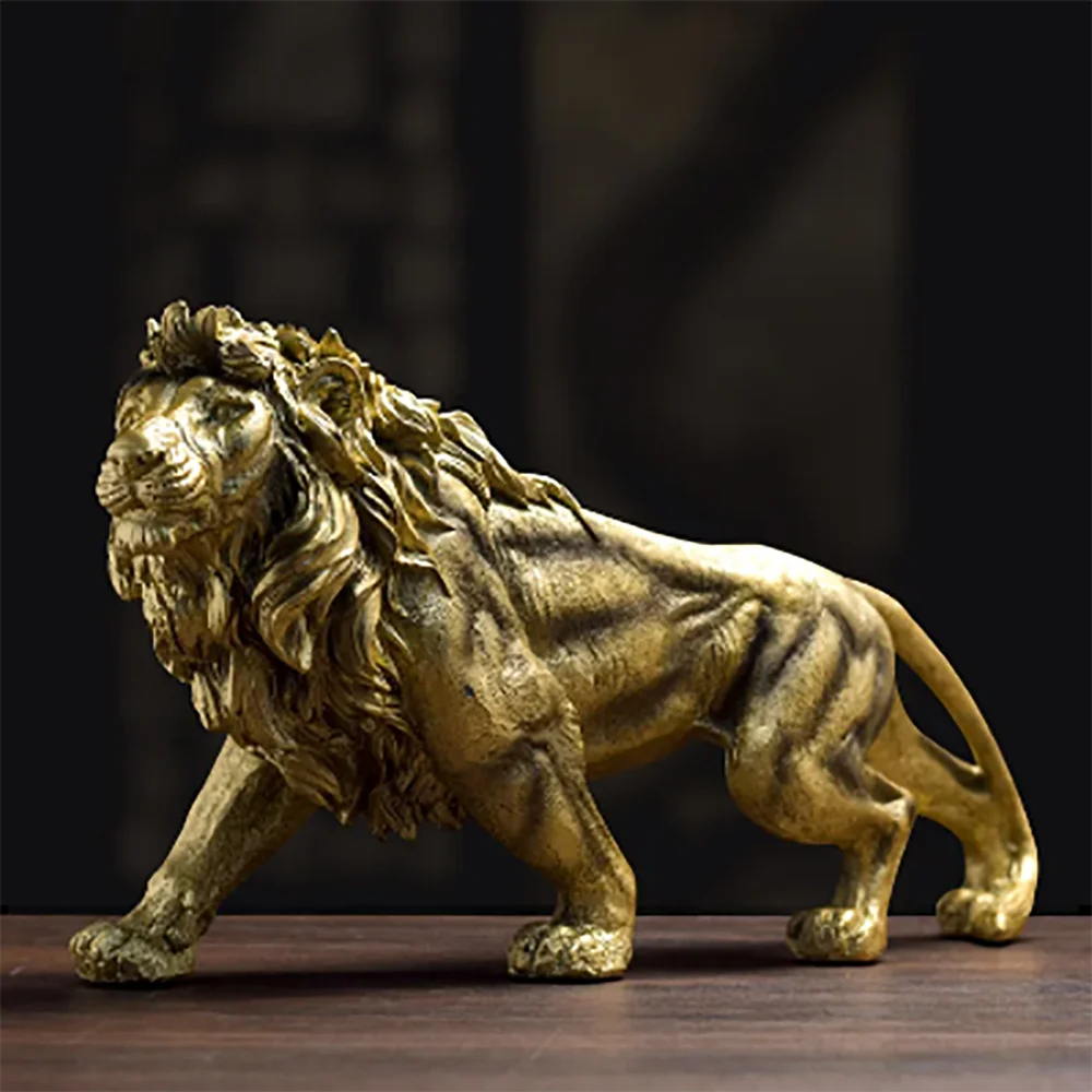 Golden Lion King Resin Ornament Home Office Desktop Animal Statue Decoration Accessories Living Room Home Decoration Ornament