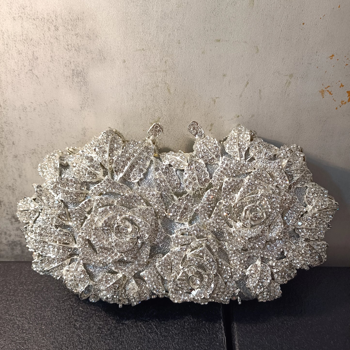 New Silver Flower Women Bling Crystal Evening Bag Floral Diamond Formal Dinner Purse Wedding Bridal Birthday Party Lady Handbag