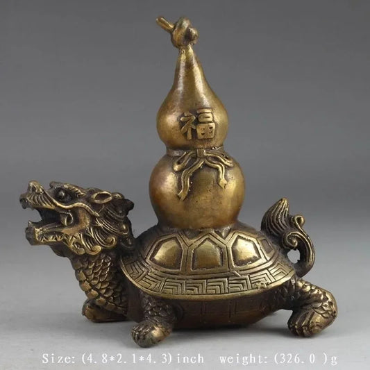 collecting OLD copper Elaborate Old crafts Brass Elaborate Handwork Copper Dragon & Tortoise Gourd Exorcism Auspicious Statue