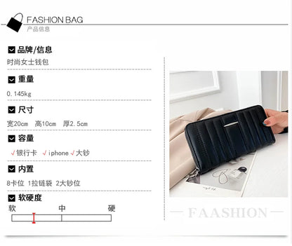 Woman Black Stripe Clutch Bag Solid Pure Color Ladies Dinner Wallet Purse Toted Fashion Female Party Banquet Elegant Handbag
