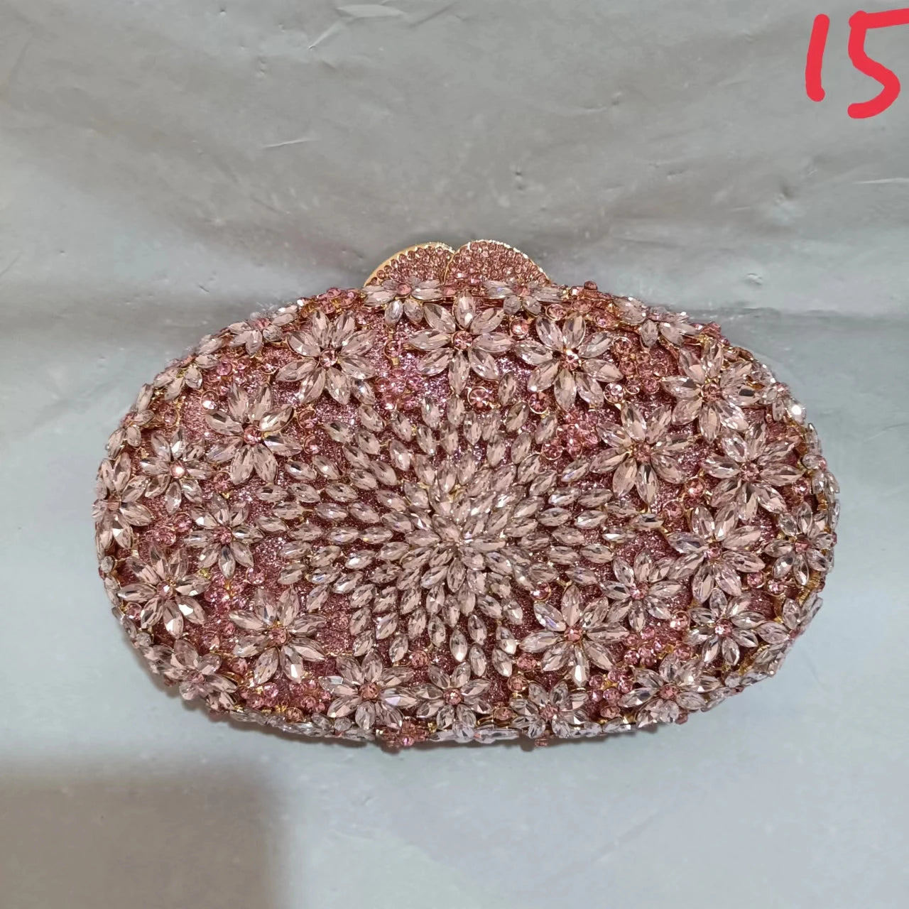 Women Pink Flowers Diamond Clutch Banquet Floral Hollow Out Handbag Crystal Gala Evening Bag Wedding Party Cocktail Bridal Purse