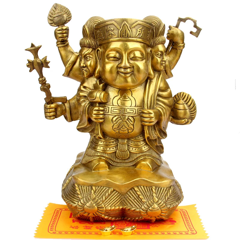 23CM #  HOME office SHOP Money Drawing GOOD LUCK Mascot # God of wealth Mahakala Mammon CAI SHEN Buddha FENG SHUI Brass statue