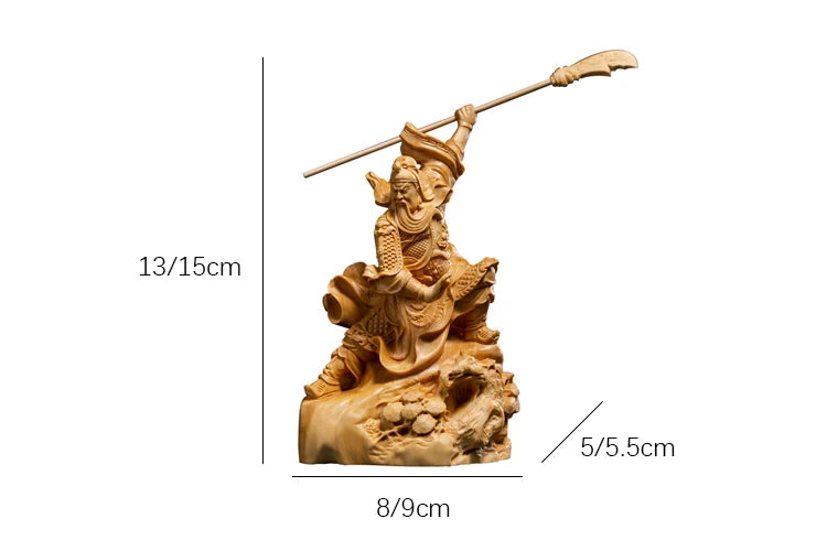 Chinese Boxwood  Three Kingdoms GuanYu Wood Statue Office Decor Collection Wood Sculpture Feng Shui Ornaments