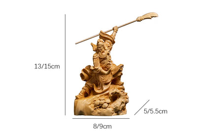 Chinese Boxwood  Three Kingdoms GuanYu Wood Statue Office Decor Collection Wood Sculpture Feng Shui Ornaments