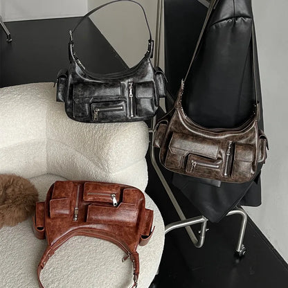 Minority Motorcycle Style Multi Pocket Underarm Shoulder Bags New High Quality All-match Casual Street Handbags Y2k Punk Bolsas