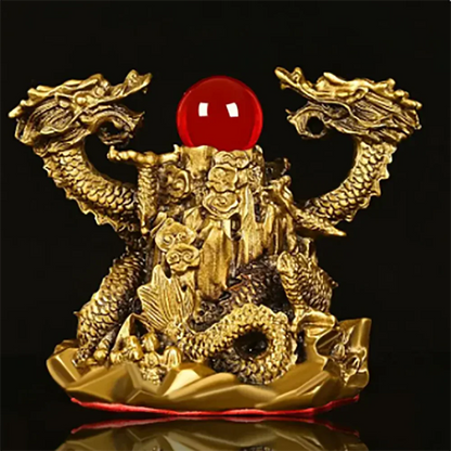 Pure Copper Ornaments Double Dragon Playing Pearl Five Elements Home Office Desktop Decor Auspicious Dragon Statues
