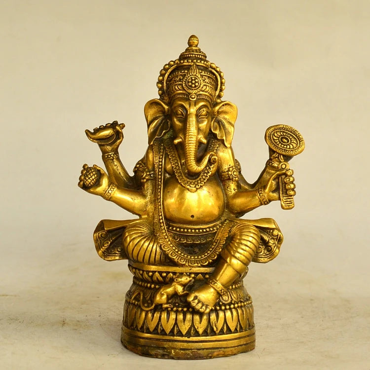 17CM Large #  Asia India Thailand Greco-Buddhist HOME CAR Talisman Protection Retro bronze Ganesha God of wealth Buddha statue