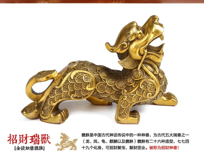 38CM huge# SHOP Company hall Lobby Porch anteroom efficacious Mascot Inviting money wealth GOLD dragon PI XIU FENG SHUI statue