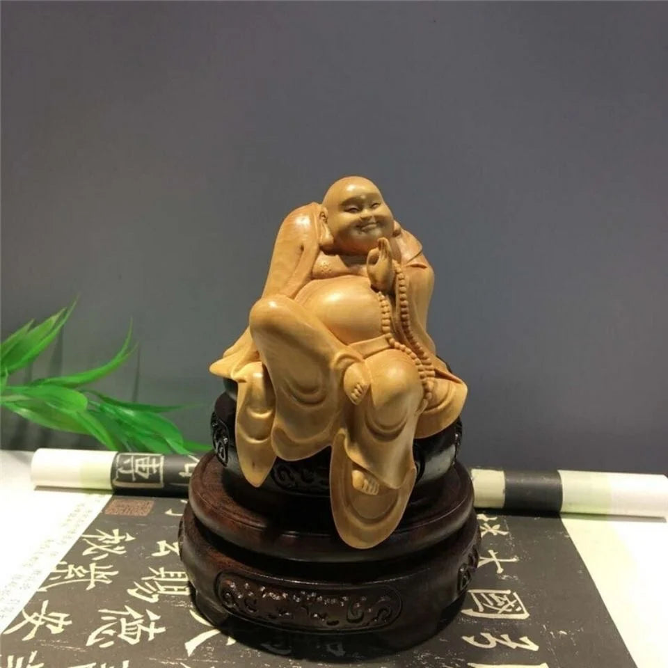 Yaibai boxwood carving Zen Maitreya Buddha small decoration solid wood carving living room desk Buddha ornamental crafts