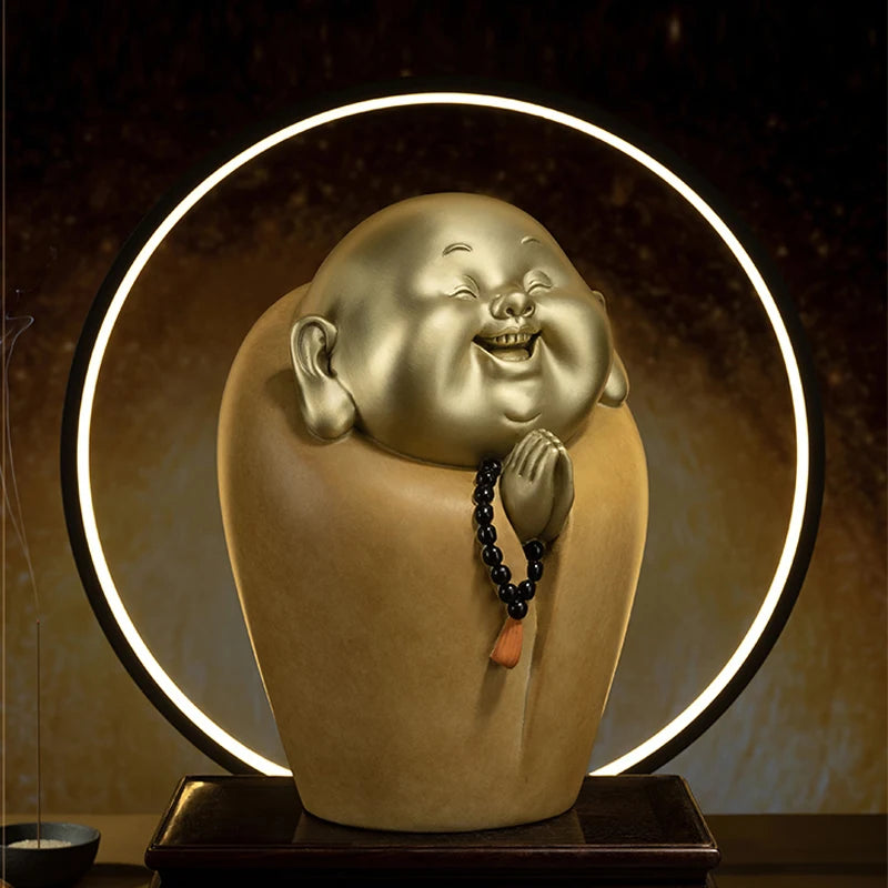 2023 HOME Family TOP Spiritual decoration lucky happy God of wealth money Maitreya buddha COPPER carving Sculpture Discount