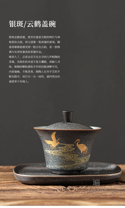 View Silver Spot Glaze Porcelain Gaiwan Large Three-Piece Tea Bowl Household Tea Maker Tea Cup Kung Fu Tea Set