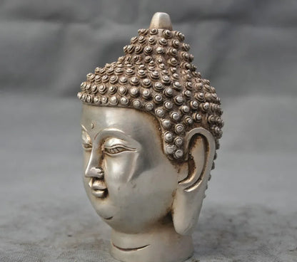 Copper Brass Home Metal Crafts Tibet Tibetan Buddhism White Copper Shakyamuni Buddha Head Bust Statue Figurine