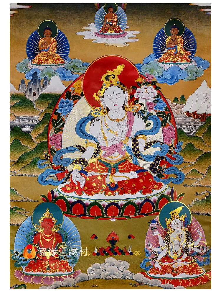 Wholesale Buddhist supplie HOME temple Efficacious protective talisman white tara GUANYIN buddha Altar Thang-ga Thangka painting