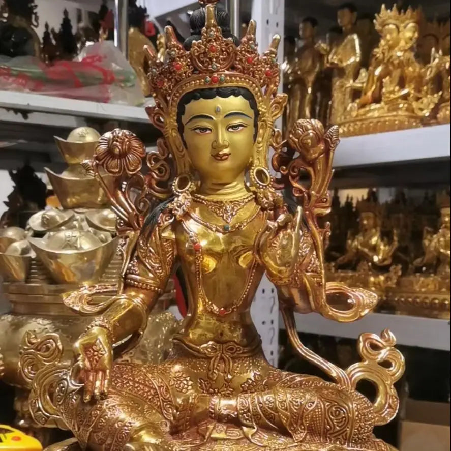 Wholesale Buddhist supplies 45CM large Buddhism bless safe health good luck high grade BRASS GREEN Tara Guan yin Buddha statue