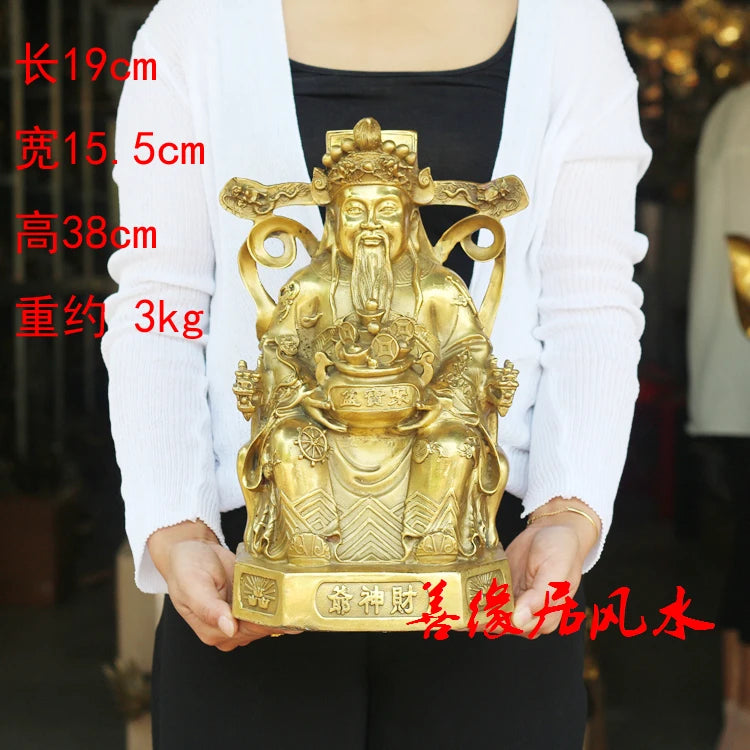 TOP GOOD  Business TOP Money Drawing Talisman House -Home office Golden God of wealth CAI SHEN Golden Copper statue  38CM