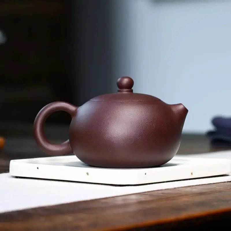 Yixing Purple Sand Pot, Raw Ore Mud Card Cover, Ball Hole, Inverted Xishi, Zisha, Handmade, Kung-Fu Teaware, 300ml