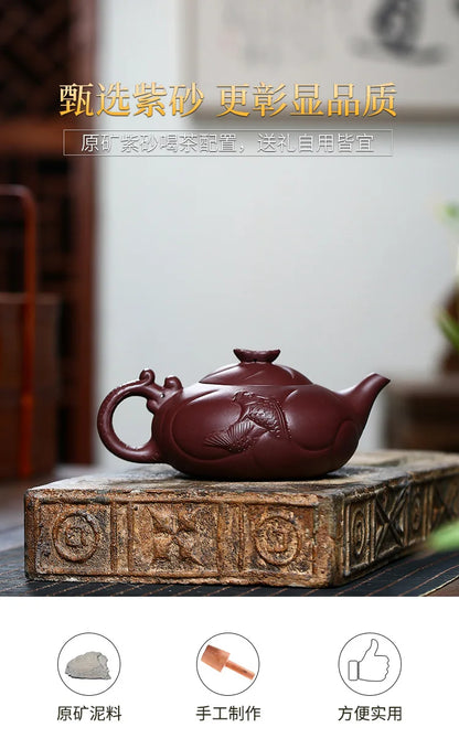 Famous Yuhualong Purple Sand Teapot Pure Handmade Raw Ore Eggplant Mud TeawarePurple Clay Drinkware for Puer Green Teaware