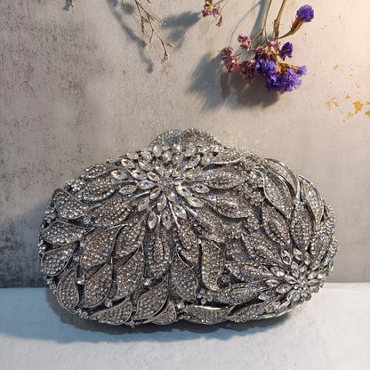 Gold Purple Silver Flower Dinner Purse Woman Floral Diamond Toted Evening Bag Wedding Bridal Prom Clutches Party Crystal Handbag