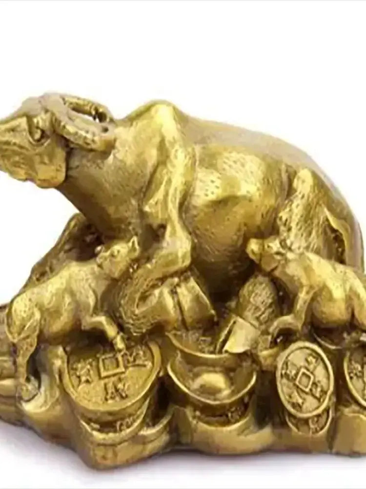 Copper Statue Pure copper money cattle ornament Fengshui handicraft home office study decoration