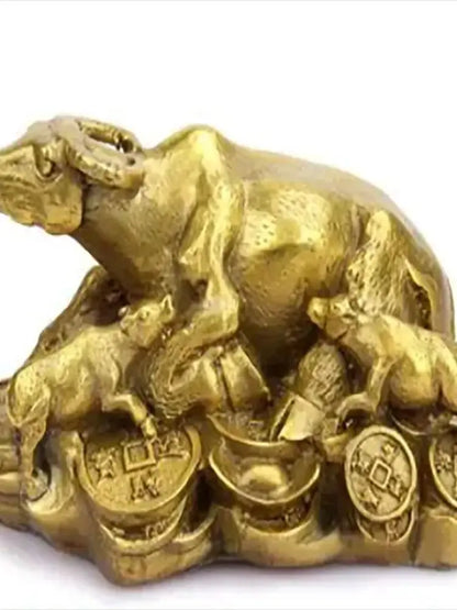 Copper Statue Pure copper money cattle ornament Fengshui handicraft home office study decoration