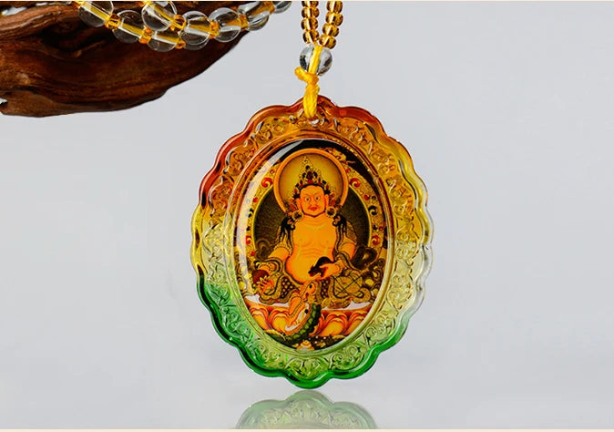 GOOD LUCK  Buddhist supplies Greco-Buddhist pocket travel efficacious Mascot Yellow Jambhala Buddha Crystal Pendant Amulet