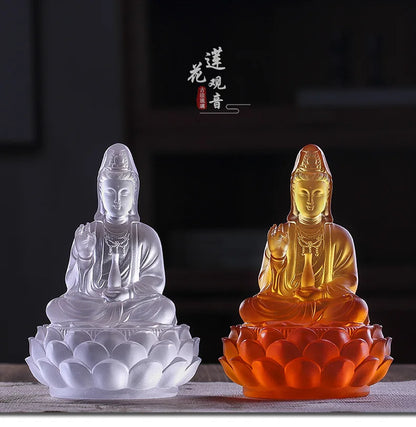 Time-Honored Methods Coloure Glazed Lotus Guanyin  Decoration  Bottle Guanyin  Buddha statue  Home worship  Buddhist Hall