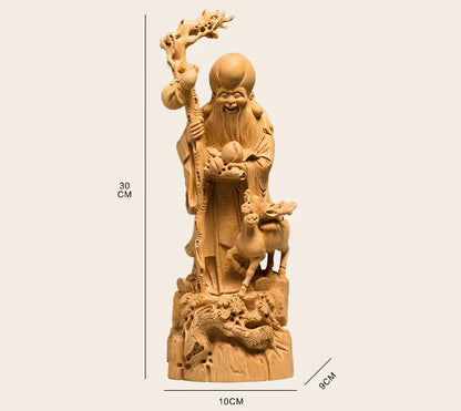 Chinese Style Longevity God Old Shou Xing Wood Carving Sculpture Buddha Home Decoration Crafts