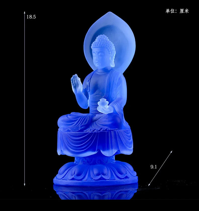 Ancient Coloured Glaze Blue Medicine Buddha Home Decoration Worship Crafts
