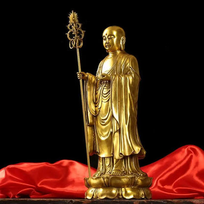 Pure Copper Placements Offering Bronze Buddha Statues Vows Buddha Stands and The Earth God Bodhisattva