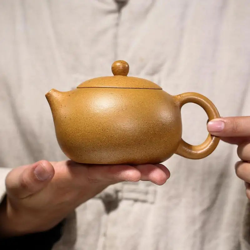 Zisha Teapot Yixing Handmade Pot, Kung-Fu Teaware, Purple Clay Drinkware for Puer Green Black Chinese Tea, Yellow Mud Xishi