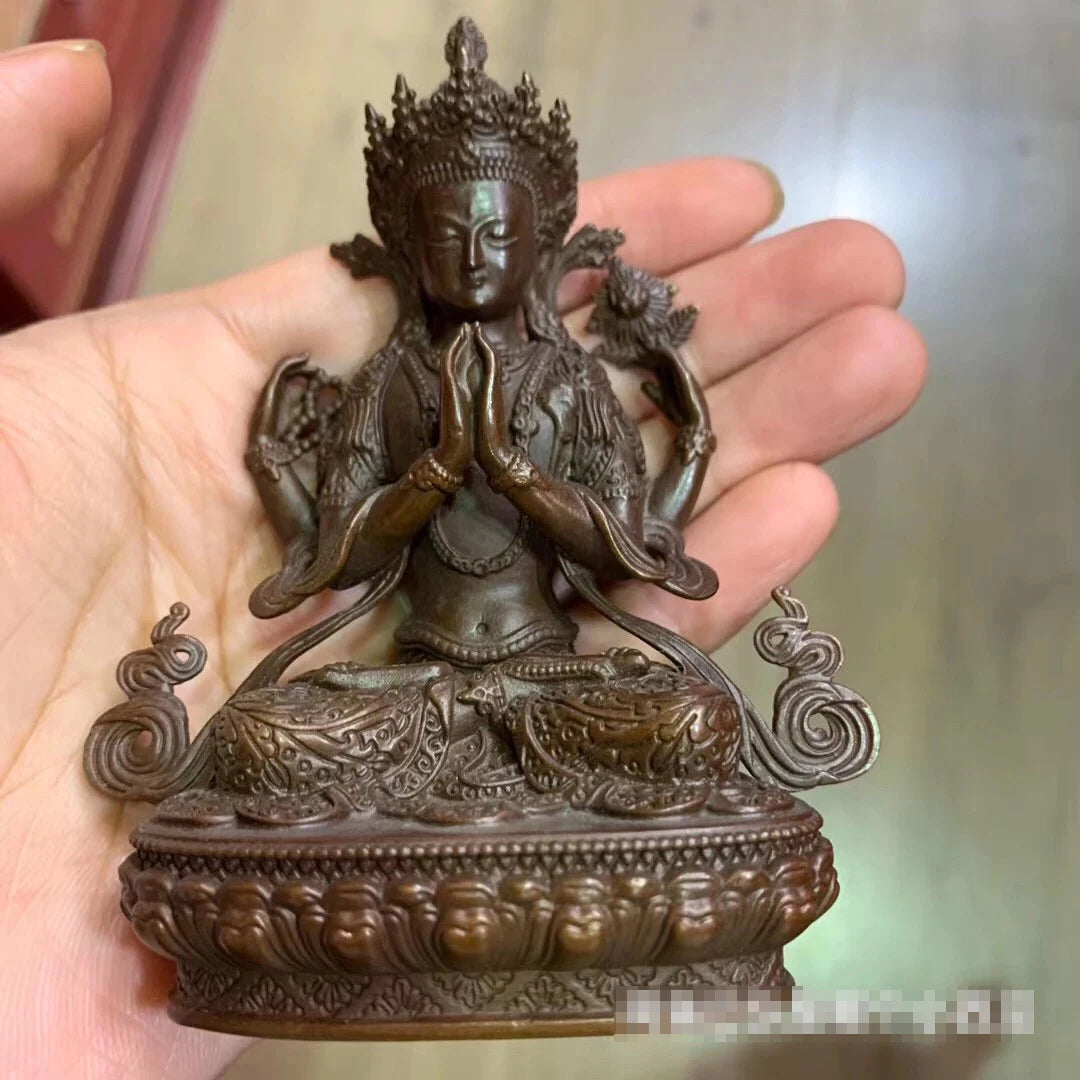 Wholesale Buddhist supplies family bless safe health good luck high grade Nepal Four arm Tara Guanyin Buddha statue Small size