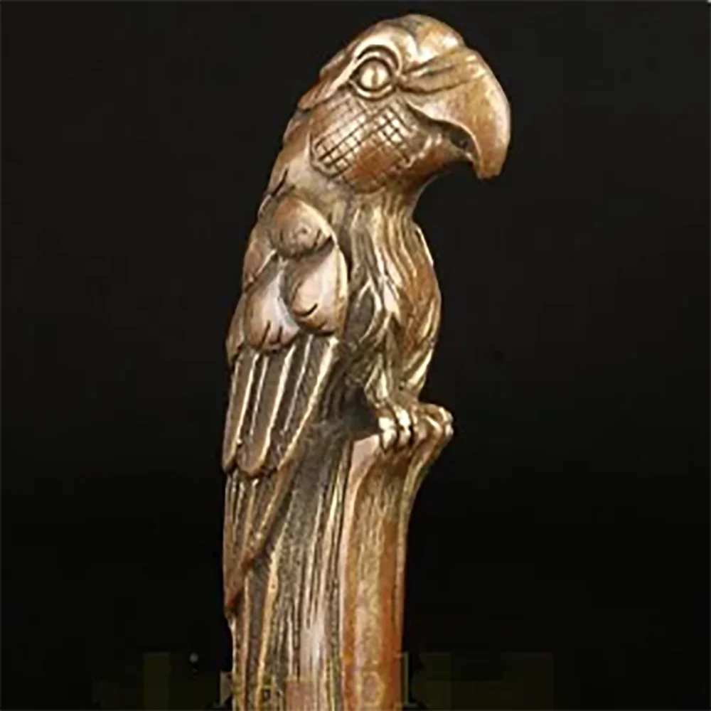 YM 324 bronze Pure Copper Brass Grandpa Good Lucky BRONZE PARROT CANE WALKING STICK HEAD DECORATION CARVING ASIAN COLLECT OLD
