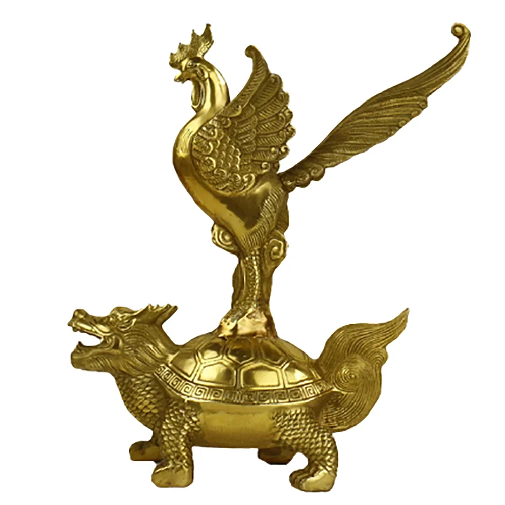 Copper golden pheasant steps on dragon turtle, fish, crane, home, office, desktop decoration