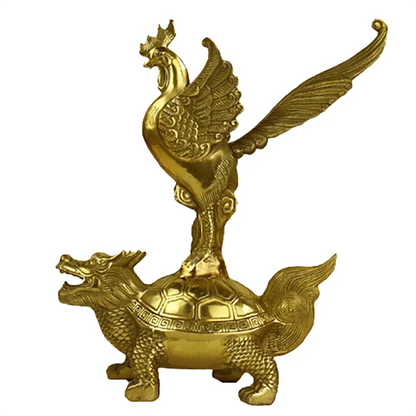 Copper golden pheasant steps on dragon turtle, fish, crane, home, office, desktop decoration