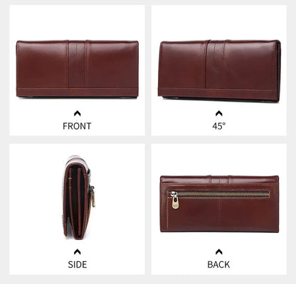 SCHLATUM Brand Cowhide RFID Anti-theft Brush Money Men's Long Genuine Leather Mobile Phone Bag 2024 New Men Vertical Wallet