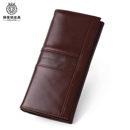 SCHLATUM Brand Cowhide RFID Anti-theft Brush Money Men's Long Genuine Leather Mobile Phone Bag 2024 New Men Vertical Wallet