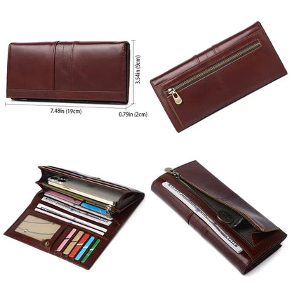 SCHLATUM Brand Cowhide RFID Anti-theft Brush Money Men's Long Genuine Leather Mobile Phone Bag 2024 New Men Vertical Wallet