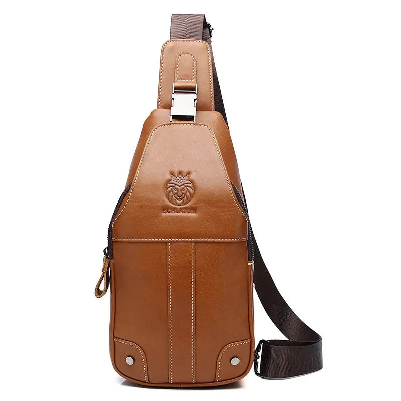 SCHLATUM Brand Fashion Luxury Chest 100% Genuine Leather Shoulder Casual Side for Men Handbag Sling Bags