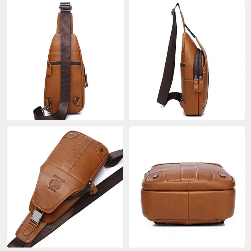 SCHLATUM Brand Fashion Luxury Chest 100% Genuine Leather Shoulder Casual Side for Men Handbag Sling Bags