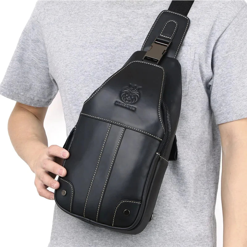 SCHLATUM Brand Fashion Luxury Chest 100% Genuine Leather Shoulder Casual Side for Men Handbag Sling Bags