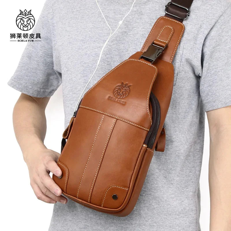 SCHLATUM Brand Fashion Luxury Chest 100% Genuine Leather Shoulder Casual Side for Men Handbag Sling Bags