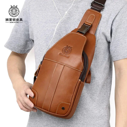 SCHLATUM Brand Fashion Luxury Chest 100% Genuine Leather Shoulder Casual Side for Men Handbag Sling Bags