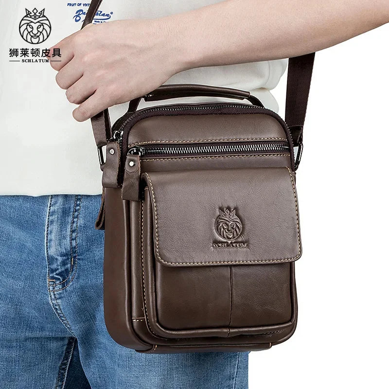 SCHLATUM Brand Men 100% Leather Shoulder s Luxury Men's Designer High Quality Messenger Fashion Small Bag Handbag