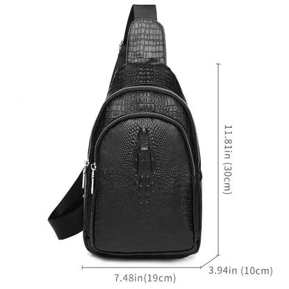 SCHLATUM New Brand Men's Chest 100% Genuine Leather Sport Casual Crossbody s for Men Black Crocodile Pattern Shoulder Bag
