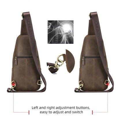 SCHLATUM New Brand Men's Chest Side Luxury Cowhide Sling Crossbody Multi Functional Shoulder Bag Casual Handbag