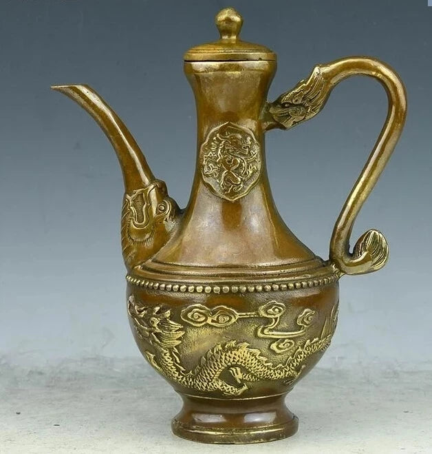 SCY 426+++A brass copper antique teapot pot dragon flagon eight copper kettle "Home Furnishing crafts