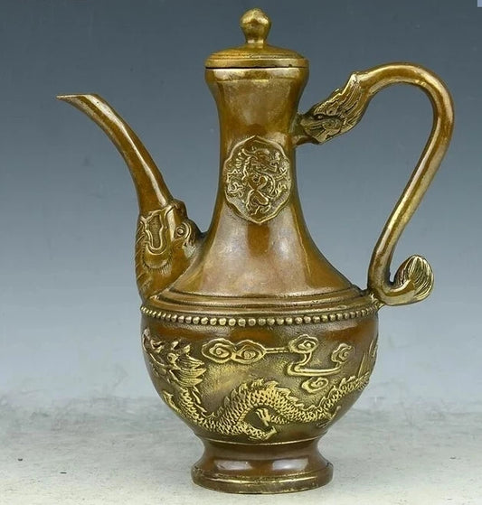 SCY 426+++A brass copper antique teapot pot dragon flagon eight copper kettle "Home Furnishing crafts