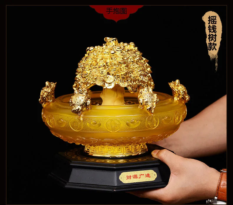 SHOP HOME hall Lobby Reception Mascot Inviting money GOOD LUCK GOLD crystal Wealth Money Pachira tree FENG SHUI JU BAO PEN