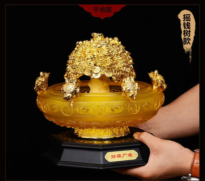 SHOP HOME hall Lobby Reception Mascot Inviting money GOOD LUCK GOLD crystal Wealth Money Pachira tree FENG SHUI JU BAO PEN